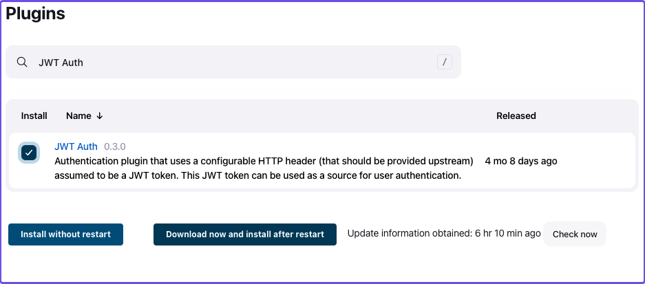 Get JWT Auth plugin